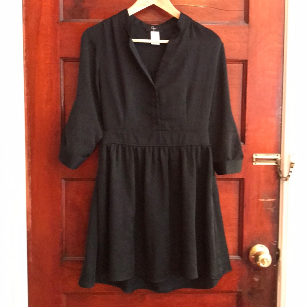 Black mandarin-collar Aqua crinkle pleated dress